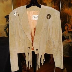Vintage Skully Beige Leather Fringe Jacket